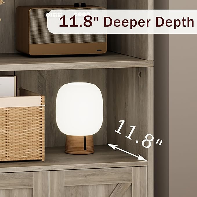 IDEALHOUSE Bookcase with Doors Industrial Bookshelf 11.8in Depth Display Storage Shelves 71.4in Tall Farmhouse Bookcases Wooden 6 Shelf Bookshelvels for Bedroom, Living Room, Home Office, Grey