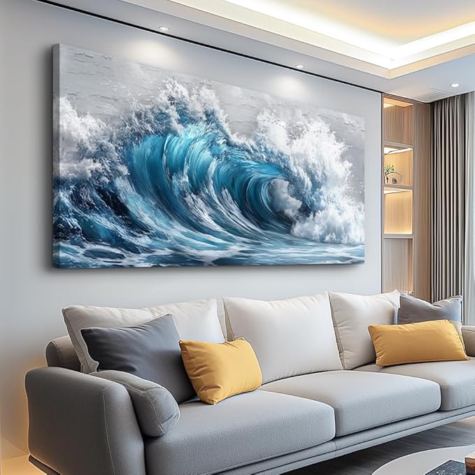 ZUITINGHUA Canvas Wall Art For Living Room Large Wall Decor For Office Bedroom Decoration Ocean Wave Landscape Picture Black And White Painting Artwork Room Wall Mural Aesthetic Home Decor 30x60 In