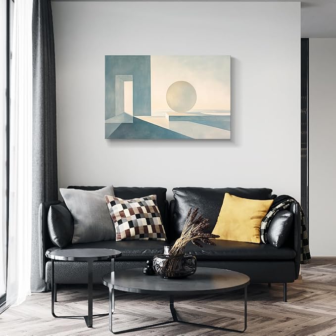 gaosoul Modern Canvas Wall Art Blue White Tranquility Geometric Abstract Oil Painting Minimalism Artwork Prints for Living Room Bedroom Office Decor Framed 36x24in