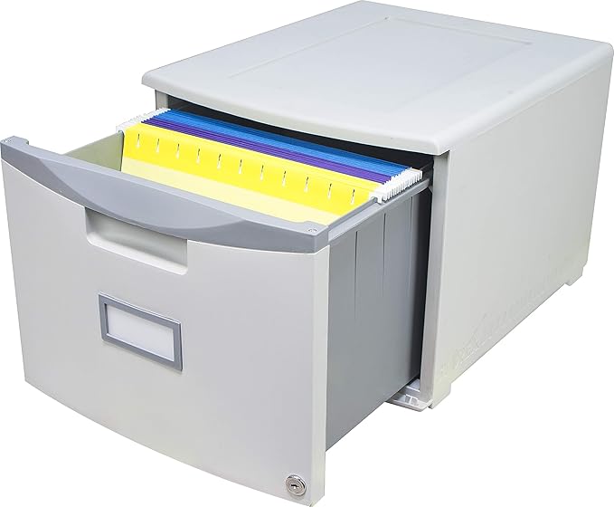 Storex Plastic One-Drawer File Cabinet – Locking Document Organizer for Home and Office, Gray, 1-Pack (61261A01C)