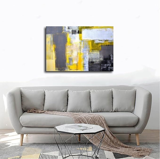 KARKOS Office Art Grey And Yellow Abstract Art Painting Canvas Wall Art Picture Print Home Deco 18x12inch(45x30cm) Unframe-style