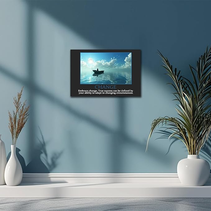 UZMKM - Inspirational Wall Art, Black Background Motivational Mindset Change Picture, Quote Saying Canvas Print for Home Office Decor, Company Poster Framed Artwork for Office Wall Decor 12x18 Inch