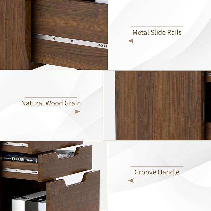 Giantex 3 Drawer Mobile File Cabinet Rolling Cabinets Filler with Lockable Casters, Vertical Deep Storage Filing Cabinet for Home & Office Printer Stand