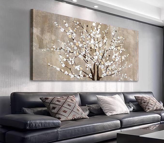 Flower Canvas Wall Art for Living Room & Bedroom - Plum Blossom Canvas Wall Pictures - Abstract Elegant Floral Canvas Prints - Framed & Ready to Hang - 20" x 40"