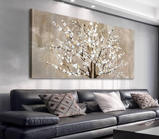 Flower Canvas Wall Art for Living Room & Bedroom - Plum Blossom Canvas Wall Pictures - Abstract Elegant Floral Canvas Prints - Framed & Ready to Hang - 20" x 40"