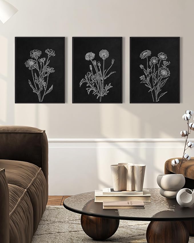 Drsoum Black White Flower Wall Art Vintage Minimalist Floral Wall Hanging Decor Bohemain Botanical Prints Artwork for Office Dining Room Hallway 11x14in Black Framed