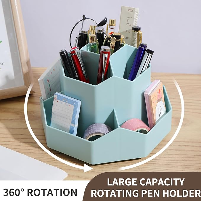 INSTOME Desktop Organizer with Pencil Holders, Office Accessories Caddy, School Supplies Organizer for Pen, Colored Pencil, Art Brushes, 9 Compartments (Blue)