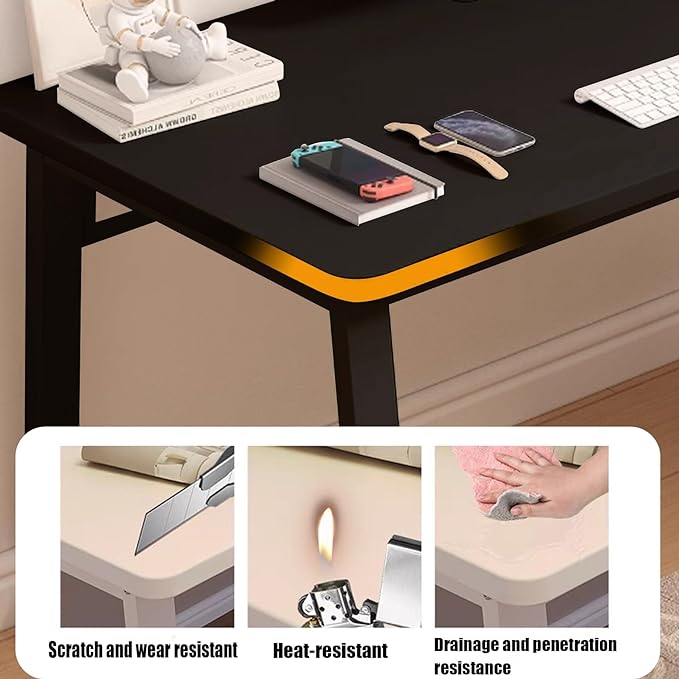 Small Office Computer Desk Writing Desk Waterproof and Scratch-Resistant,Sturdy Study Writing Desk with Wooden Tabletop and Metal Frame for Bedroom