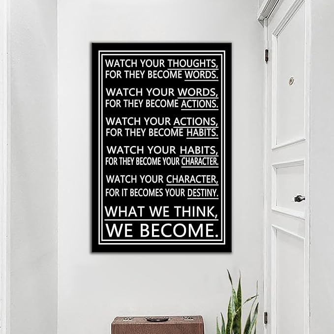 DINGFUN Motivational Posters Office Decor Inspirational Wall Art Watch Your Thoughts Positive Quotes Picture Painting for Men Artwork for Company Workplace Living Room Ready to Hang [24" W X 36" H]