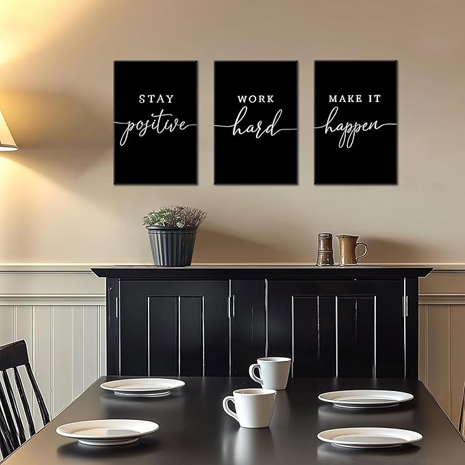 Motivational Office Wall Art Canvas Prints Set of 3 – Stay Positive Work Hard Make It Happen, Modern Positive Quotes Wall Decor for Home Office Living Room Bedroom Decor 16x24 inch Framed