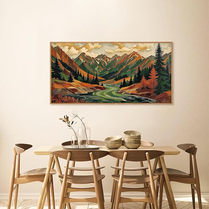 HPINUB Abstract Boho Mountain Framed Canvas Wall Art Set,Vibrant Forest Pine Tree Wall Decor,Textured Landscape Artwork Rustic Linear Scenery Art Print for Living Room,Bedroom,Office-20 x40