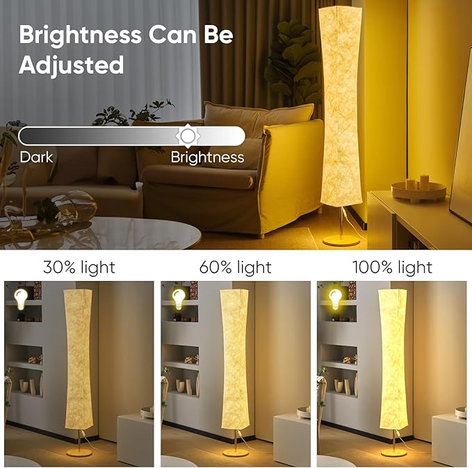 Soft Light Floor Lamp, 58 inch Simple Design Morden 3 Color Lighting Remote Control LED lamp with Tyvek Fabric Shade,Brightness Adjustable for Living Room Bedroom Game Room
