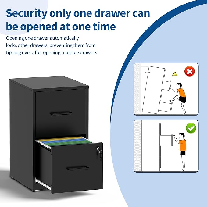 2 Drawer File Cabinet with Lock, Metal Filing Cabinet for Home Office, Vertical File Cabinet for Letter/Legal/A4/F4 Documents, Easy to Assemble Steel Storage Cabinet