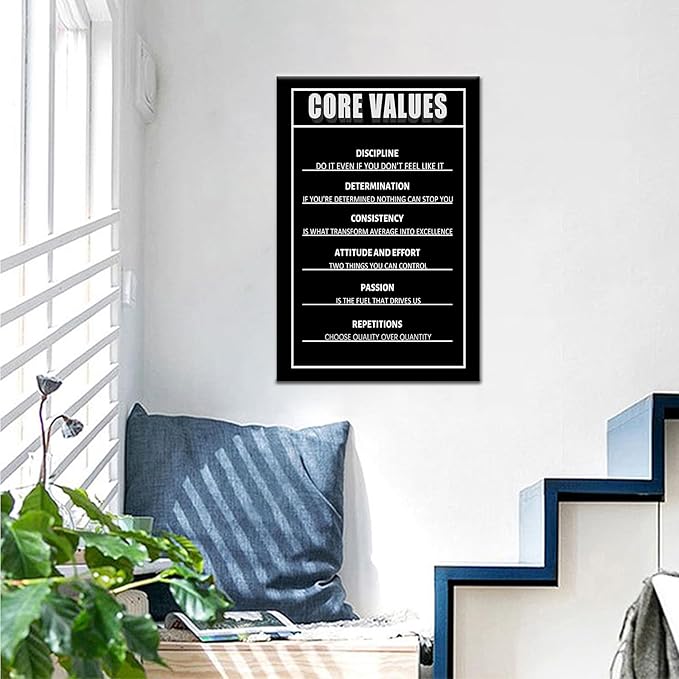 Inspirational Office Wall Art Core Values Motivational Poster for Home Decor Positive Quotes Wall Prints Encouragement Artwork Positive Sayings for Preppy Room Office Wall Decoration [12''Wx18''H]