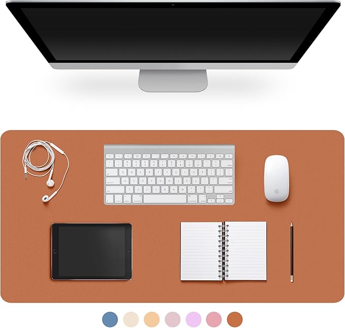 CADONO Leather Desk Pad Protector, Non-Slip PU Leather Large Mouse Pad, Easy Clean Desk Protector Mat, Writing Pad for Office/Home/Decor (Brown, 35.4" x 17")