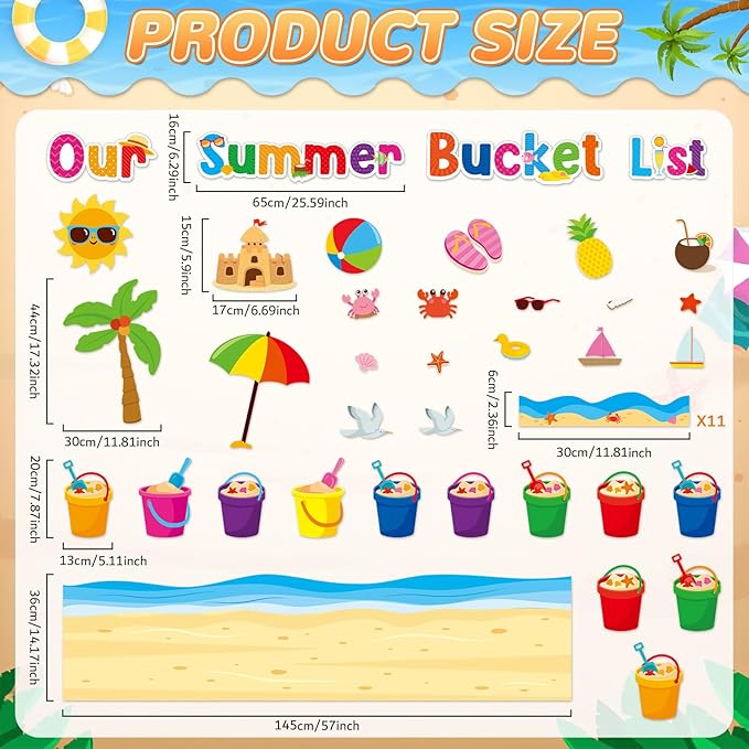 48Pcs Summer Bulletin Board Classroom Decorations Our Summer Bucket List Cutouts Hawaii Sun Beach Name Tags Tropical Hawaii Bucket List Paper Cutouts for Office School Home Chalkboard Classroom Decor