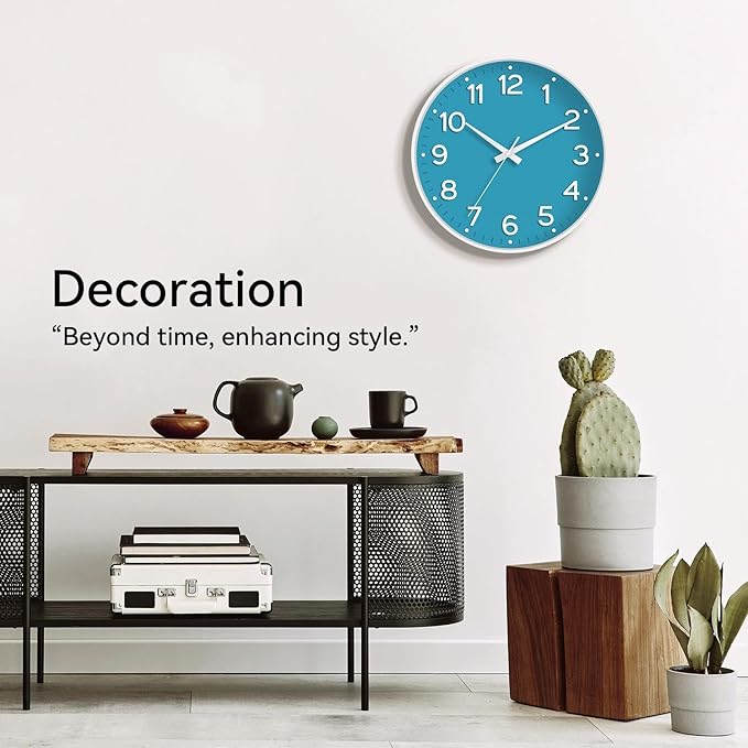 Wall Clock 12 Inch Silent Wall Clocks Battery Operated-Modern Non Ticking Analog Clock Decorative for Kitchen Bedroom Office (Blue)