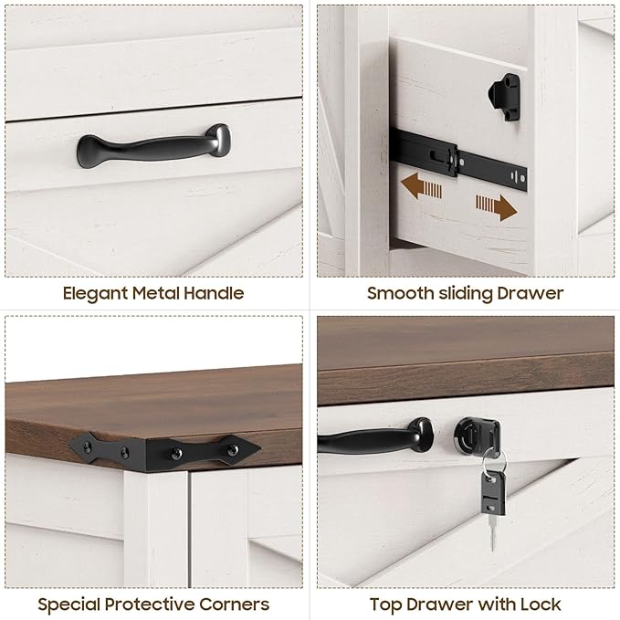 Lateral File Cabinet with 2 Large Drawers, Farmhouse File Cabinet with Lock for Letter/Legal/A4 Size Hanging Files, Wood File Storage Cabinets Printer Stand for Home Office Cabinets, White and Brown
