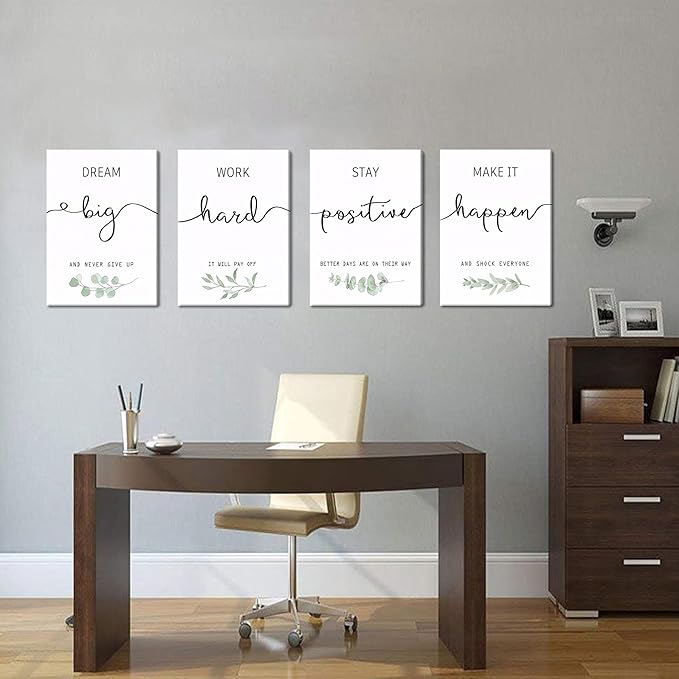 Motivational Canvas Wall Art for Office Decor - Inspirational Positive Quotes Canvas Prints Set of 4, Positive Affirmations Pictures Wall Decor for Dorm Living Room Bedroom 16x24 inch Framed