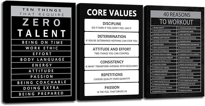 Ten Things That Require Zero Talent Inspirational Canvas Wall Art 3 Pieces Print Painting Office Decor Core Values Posters Motivational Picture for Wall Art Decor Living room Framed [60''Wx 28''H]