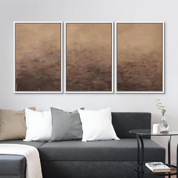 MUDECOR Framed Canvas Print Wall Art Minimalist Earthy Neutral Brown Abstract Illustrations Realism Decorative for Living Room, Bedroom, Office - 16"x24"x3 White