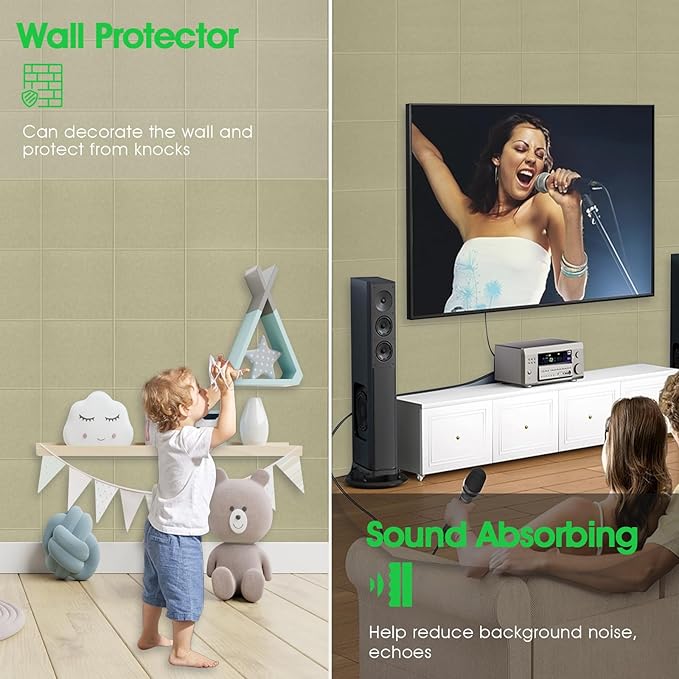 Large Cork Board for Office Wall Decor,36"x24"-6 Pack Felt Wall Tiles with Safe Removable Adhesive Tabs, 1/2" Thick, Felt Bulletin Board Pin Board Cork Boards for Walls - Sage Green