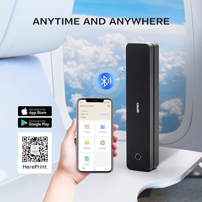 iDPRT Portable-Printer Wireless for Travel,300DPI Inkless Thermal Small Printers for Home Use,Office,Vehicles,Mobile Bluetooth Printer Supports 8.5" x 11" US Letter,for Smartphone & PC,Black