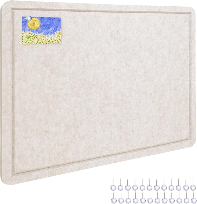 Bulletin Board, 24" x 18" Foldable Cork Board Felt Pin Boards with 30 Pushpins Self-Adhesive Photo Decorative Felt Boards for Walls, Office, School, Classroom, Home, Bedroom - Oatmeal