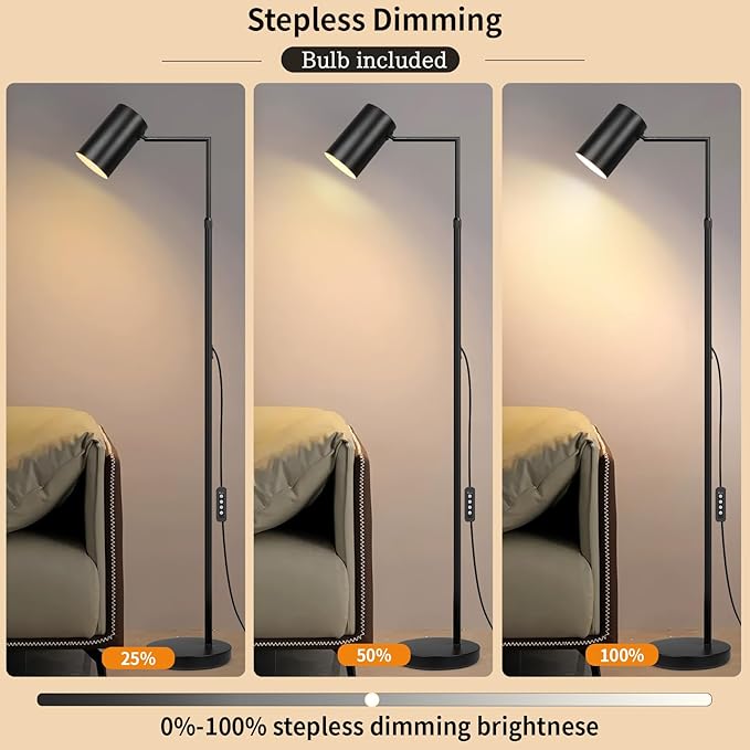 Arc Black Floor Lamp for Living Room with Timer, Stepless Dimmable&Height Adjustable Modern Reading Standing Lamps for Living Room,Reading Room,Office,LED Bulb Included (Black-DM)