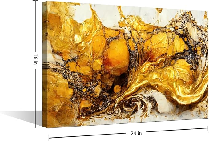 Modern Canvas Wall Art 1 Panel Abstract Wall Decor Artwork Gold and White Marble Art Poster Prints on Canvas for Dilettante Living Room Bedroom Wall Decor Stretched and Framed Ready to Hang 24x16 in