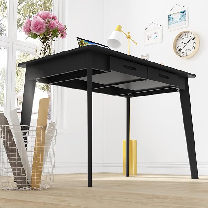 Home Office Computer Desk Coner Desk with 2 Drawers, Study Writing Table for Home Office, Study, Black (39.3 ”W x 23.6”D x 29.1”H)