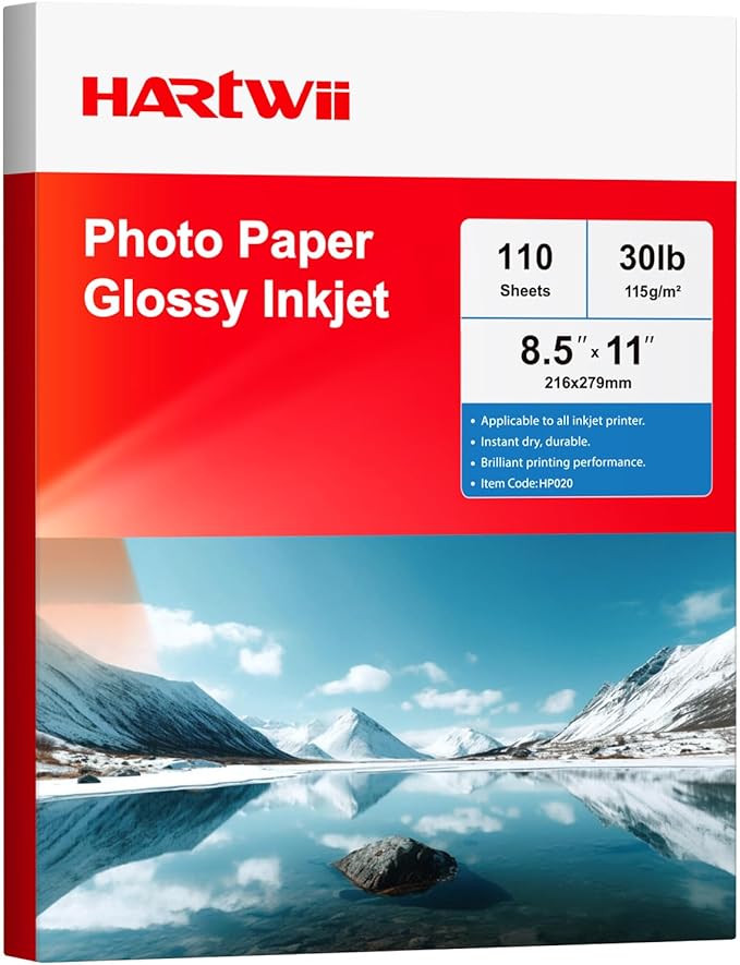 Glossy Thin Inkjet Paper 8.5x11 Inches, 110 Sheets brochure paper, 115gsm Photo Paper for Inkjet Printer with Dye Ink for Custom Chip Bag Party Favors