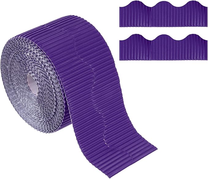 PATIKIL 3.9inch x 49.2ft Bulletin Board Border, Scalloped Trim Paper Corrugated Paper for Locker Classroom Decor Black White Cork Poster Boards, Dark Purple