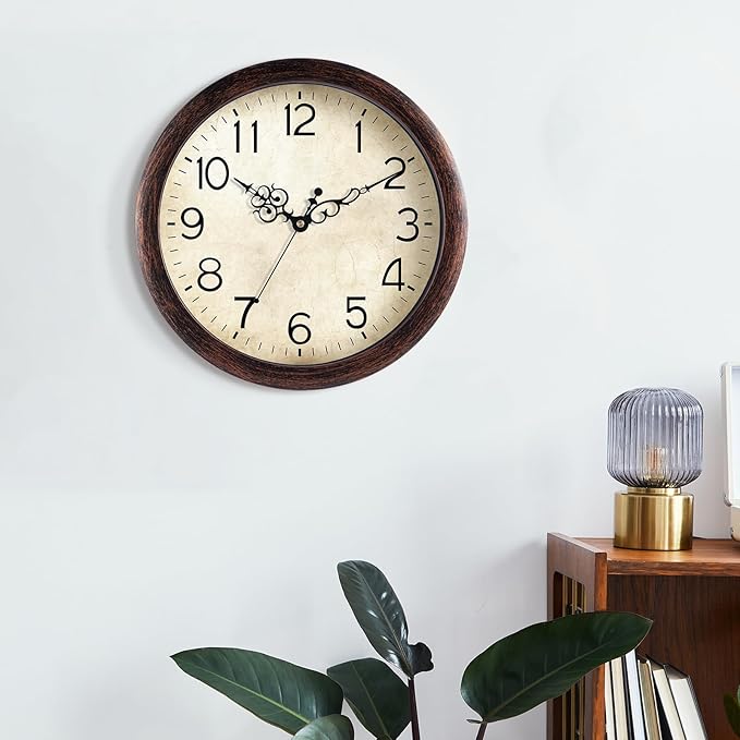 Wall Clock, Vintage Wall Clocks Battery Operated Quartz Silent Non-Ticking 8 Inch Retro Rustic Style Clock Decorative for Kitchen,Bathroom Home Office (Bronze)