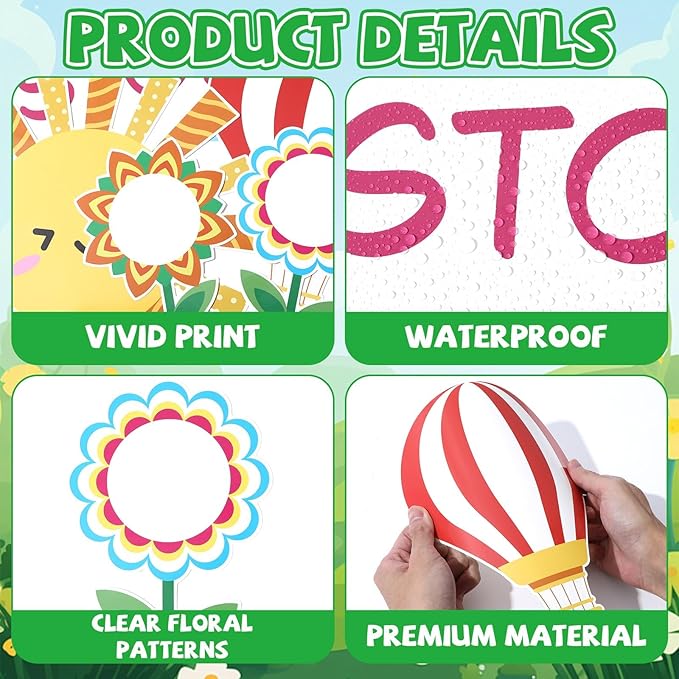 Spring Bulletin Board Set Flower Growth Mindset Classroom Decorations Butterfly Bees Paper Cutouts Sky Grassland Bulletin Board Border for Chalkboard Kindergarten Decor Back to School Party Supplies