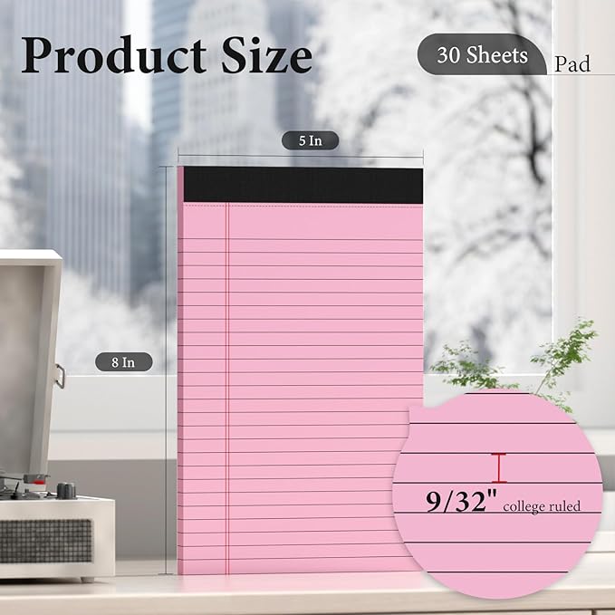 6 Pack Note Pads 5 x 8 Inch Colored Small Legal Pads 5 x 8 Notepad Perforated Writing Pads Lined Paper Pads of Paper College Ruled Paper 30 Sheets Notebook To Do List for School, Office, Home