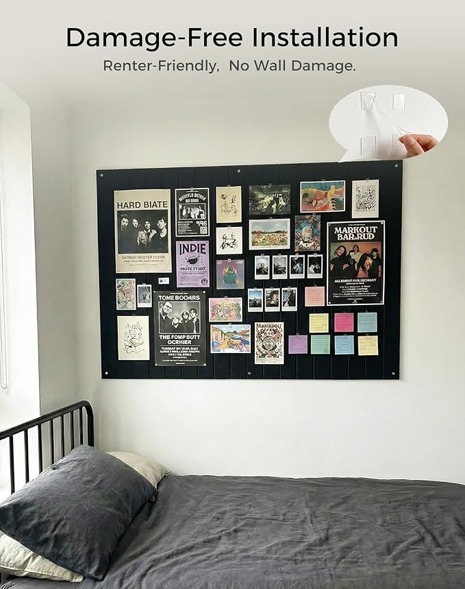 Aothia 12-Pack Felt Bulletin Board Tiles - 48x36 Modular Pin Board for Walls, 0.2" Thick Cork Board Alternative for Office & Classroom, 70 Adhesive Tabs & 40 Pushpins Included (Black)