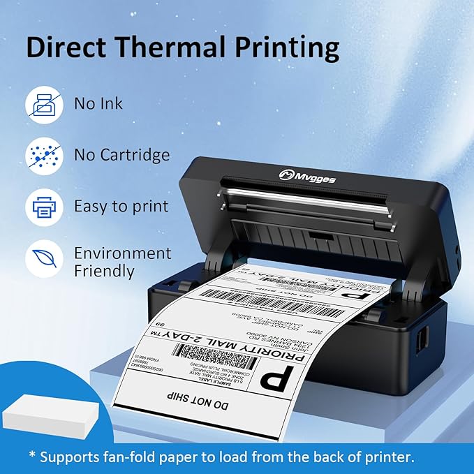 Mvgges Shipping Label Printer,Bluetooth 4x6 Thermal Label Printer for Small Business Office or Home, Compatible with Android, iOS, Windows and Mac, Widely Used for Amazon,USPS,Etsy