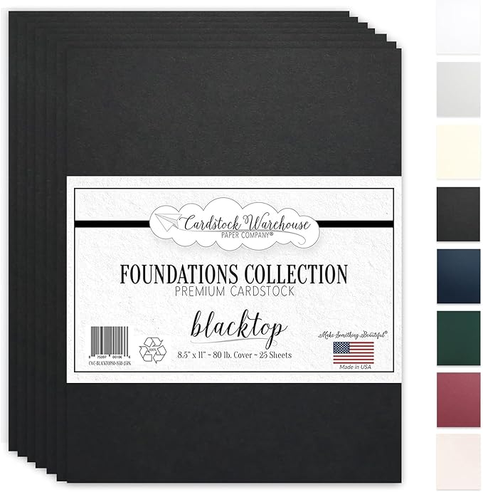 Cardstock Warehouse Foundations 100% Recycled Blacktop Cardstock Paper - 25 Sheets, 80 Lb./215 GSM Premium Black Card stock for Die-cutting, Laser, Inkjet Printing, and DIY Projects