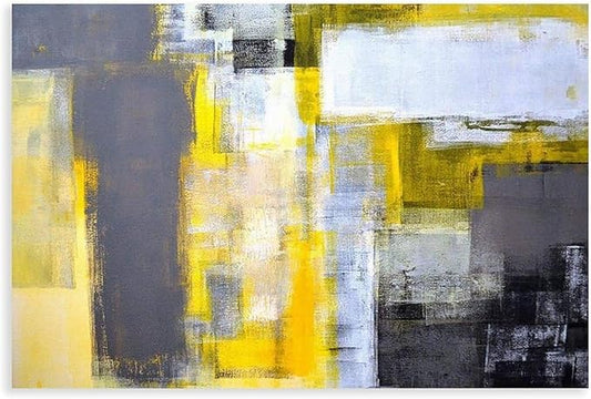 KARKOS Office Art Grey And Yellow Abstract Art Painting Canvas Wall Art Picture Print Home Deco 24x16inch(60x40cm) Unframe-style
