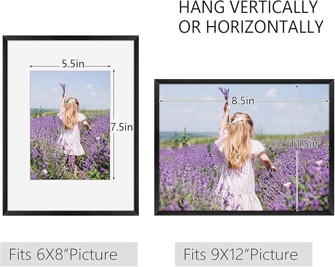 Golden State Art, Gallery Wall Frame Set of 6 - Black 9x12 Aluminum Photo Frames with Mat for 6x8 Pictures - 9 x 12 inch Metal Frame with Real Glass Cover - Elegant Home or Office Decor