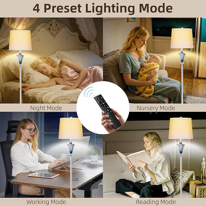 Blue Glass Floor Lamp, Smart Floor Lamps for Living Room, Modern Standing Lamps with Remote Control, Stepless Dimmable Colors Temperature & Brightness, Tall Floor Lamp For Bedroom Office, Home Decor