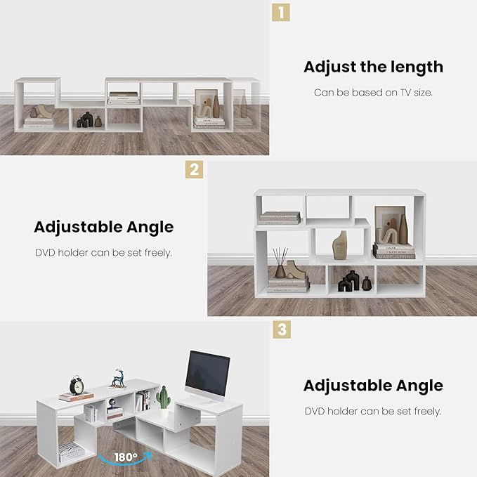 Recaceik Cube Bookshelf 2 Shelf Bookcase L-Shaped TV Console Stand Modern Entertainment Center with Open Storage Shelves for CDs/Movies/Books for Living Room, Bedroom, Home Office (White)