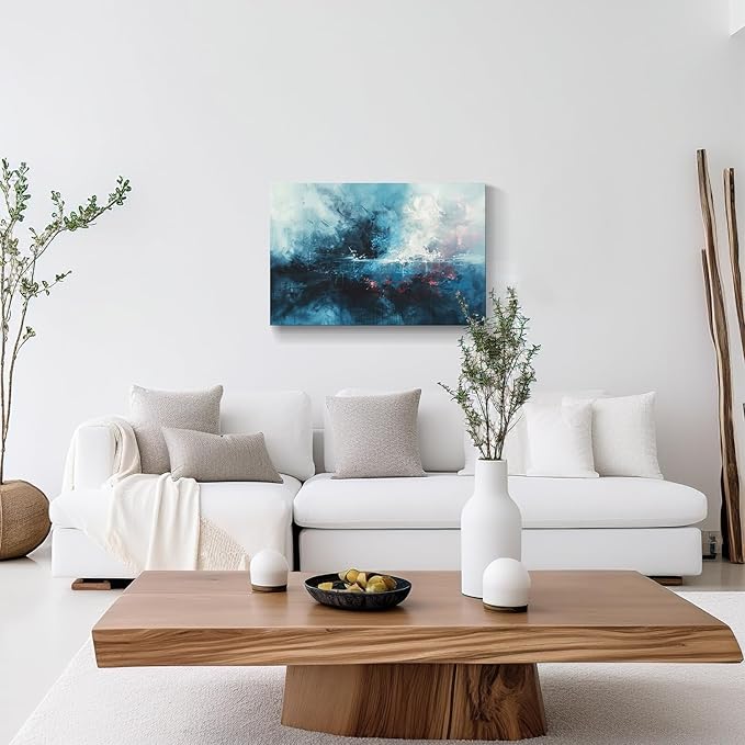 gaosoul Modern Abstract Canvas Wall Art Blue Graffiti Painting on White Background Stylish Framed Minimalism Artwork Prints for Living Room Bedroom Office Decor 30x20in