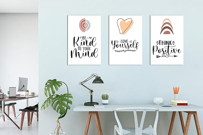 3 Piece Mental Health Canvas Wall Art, Anxiety Therapy Motivational Poster Canvas Print Pictures for Wall, Psychologist Counselor Inspirational Posters Framed Artwork for Classroom 16"x24" x 3 Pcs