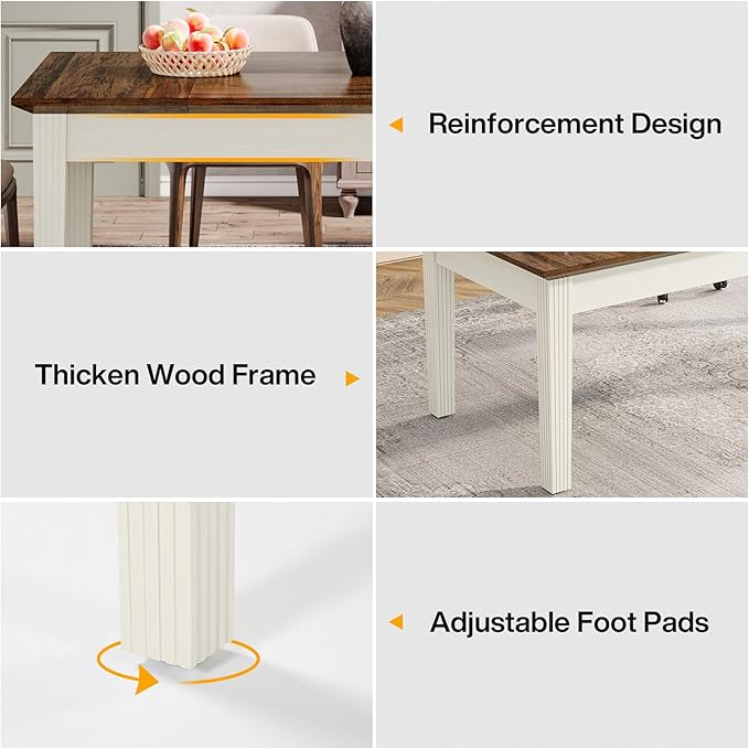 Tribesigns 62-Inch Computer Desk, Large Office Executive Desk with Solid Wood Legs, Modern Simple Laptop Desk Study Writing Table Workstation Furniture for Home Office, Rustic Brown & Cream White