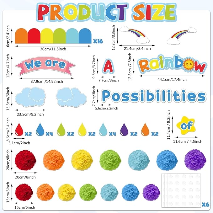 3D We are A Rainbow of Possibilities Bulletin Board Decorations Colorful Rainbow Bulletin Board Motivational Rainbow Themed Classroom Decor for Back to School Chalkboards Wall