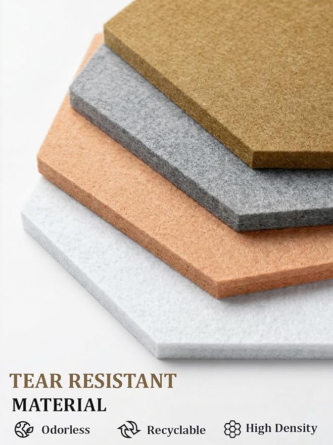 8 Pack Hexagon Felt Bulletin Board Tiles - 11.8" Large Thick Pin Board for Walls with 30 Push Pins, DIY Boards for Office Home School Decor, Aesthetic Hex Cork Board Alternative