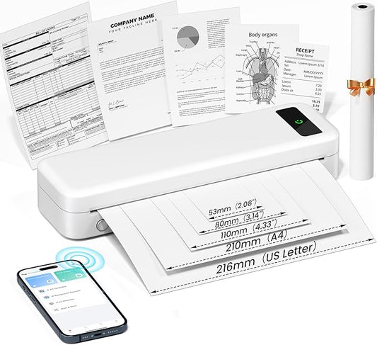 Portable Thermal Printer, A285M Bluetooth Portable Printers Wireless for Travel Home Use, Small Inkless Mobile Mini Compact Printer for Phone Laptop, Support 8.5'' x 11'' US Letter & A4 Thermal Paper