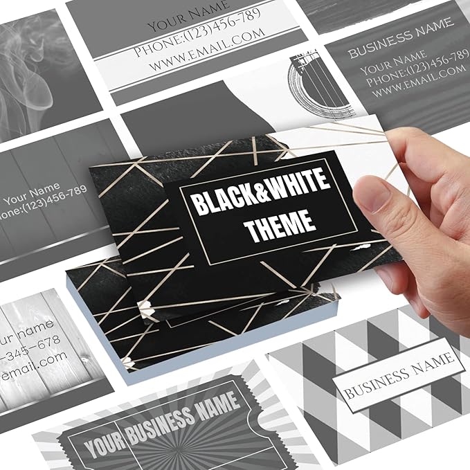 Business Cards Customize with Black & White Templates, Custom Business Cards Personalized with Your Logo, 3.5"X 2" 300gsm Matte Paper for Small Business